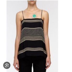 Vince Black and Cream Striped Spaghetti Strap Silk Camisole